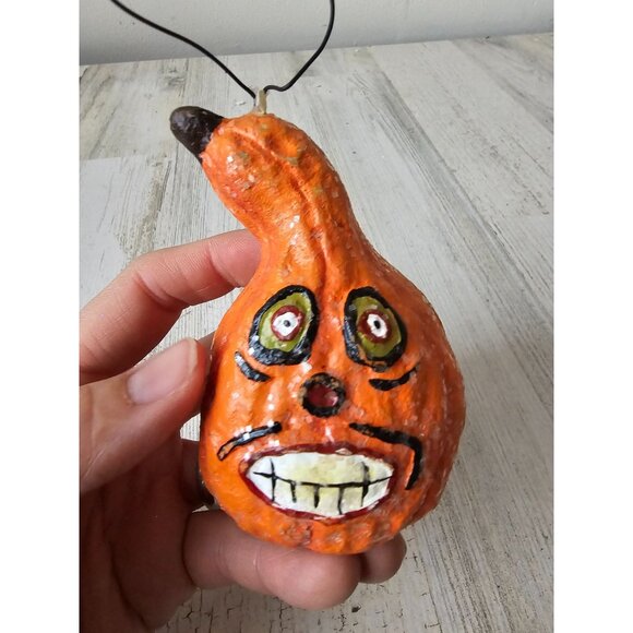 Vintage dept 56 glitter gourd pumpkin ornament jack-o'-lantern anthromorphic sha - Picture 2 of 8